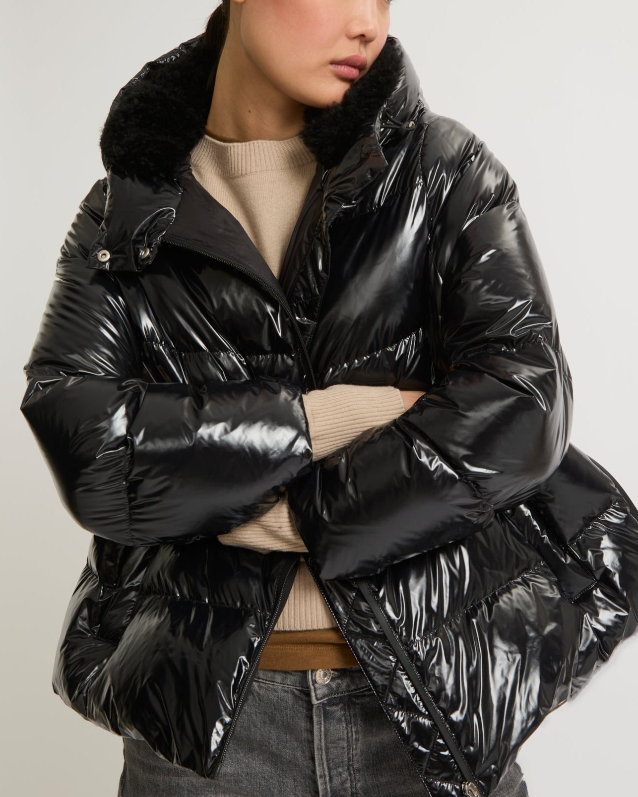 DOWN JACKET 68CM LAMMINE FABRIC - Yves Salomon