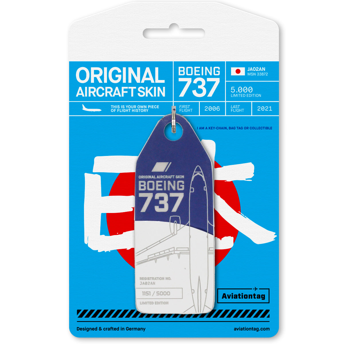 Unique Airplane Skin Tags | Boeing 737 JA02AN Keychain | Aviationtag