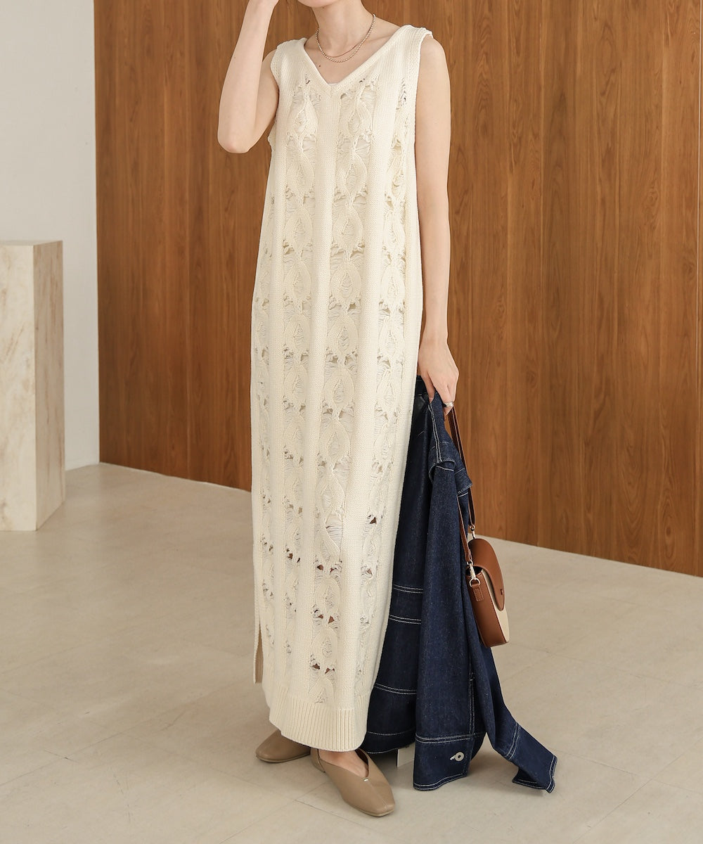 S・Mサイズ展開】ミックス編みニットワンピース