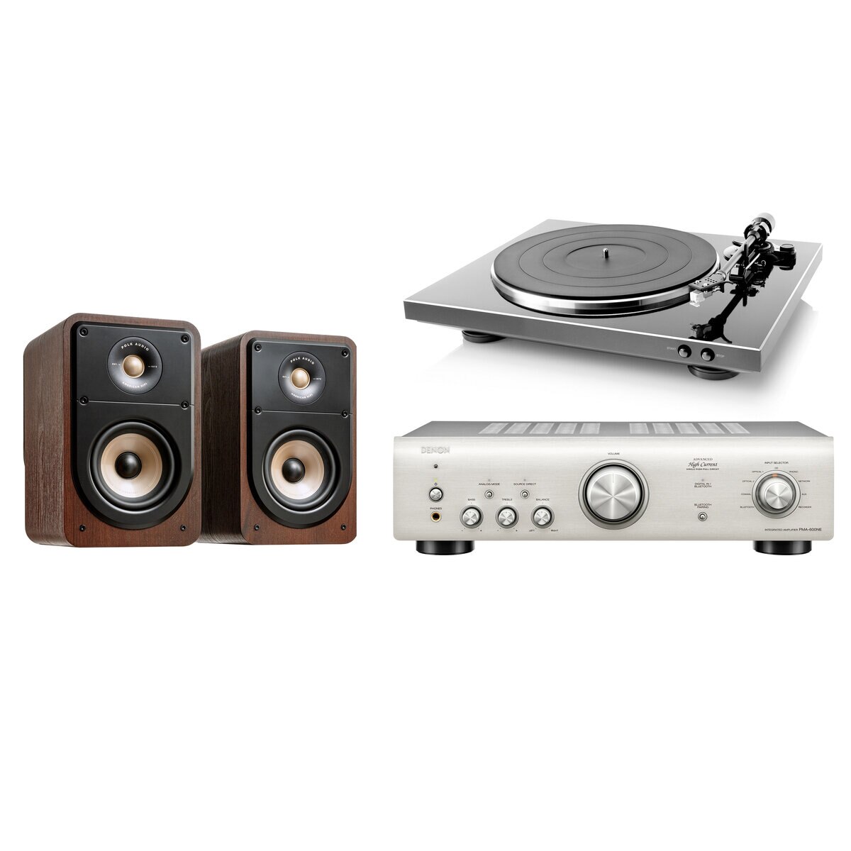 デノン アンプ・レコードプレーヤー・POLK スピーカーセット ブラウン