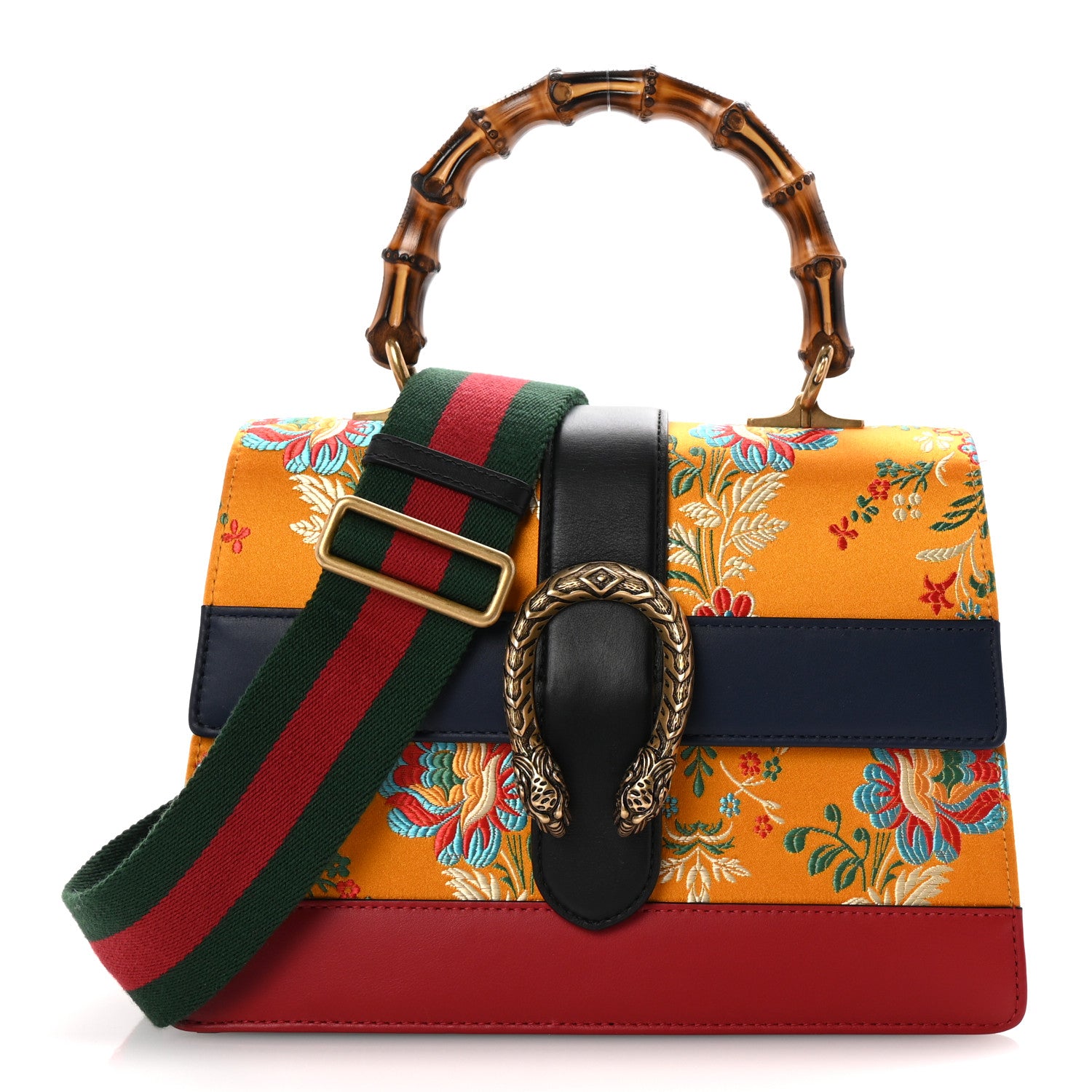 Gucci Satin Calfskin Bamboo Web Tokyo Print Medium Dionysus Top