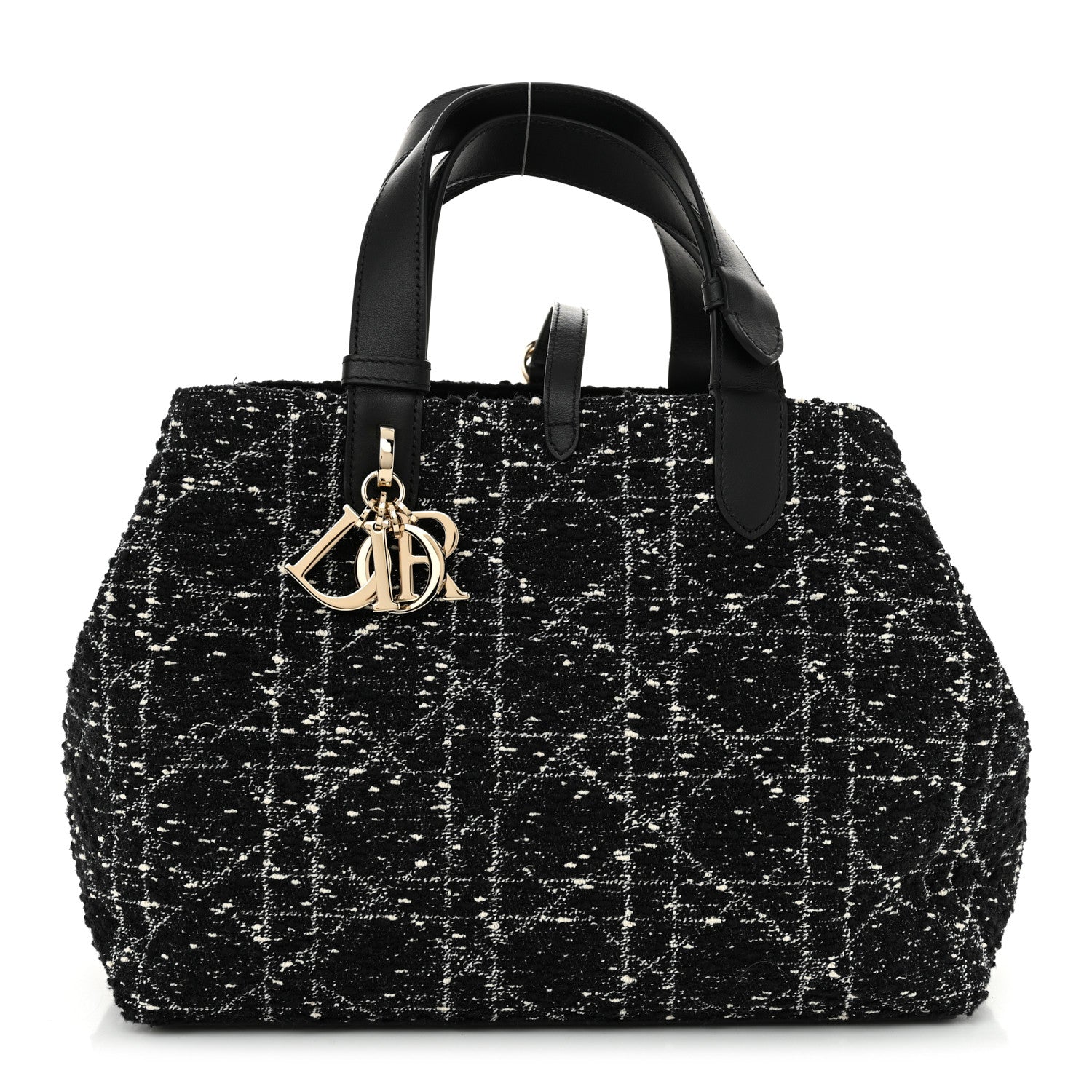 Christian Dior Calfskin Tweed Cannage Medium Toujours Black White