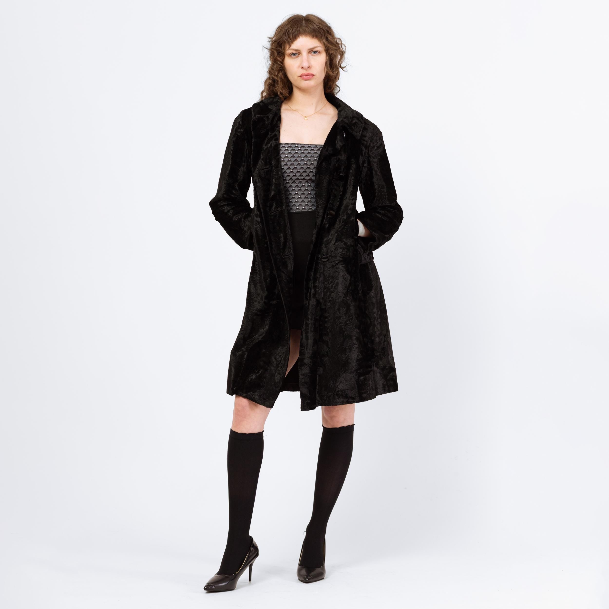 Vintage 60s Mod Black Crushed Velvet Swing Coat - Medium – Flying