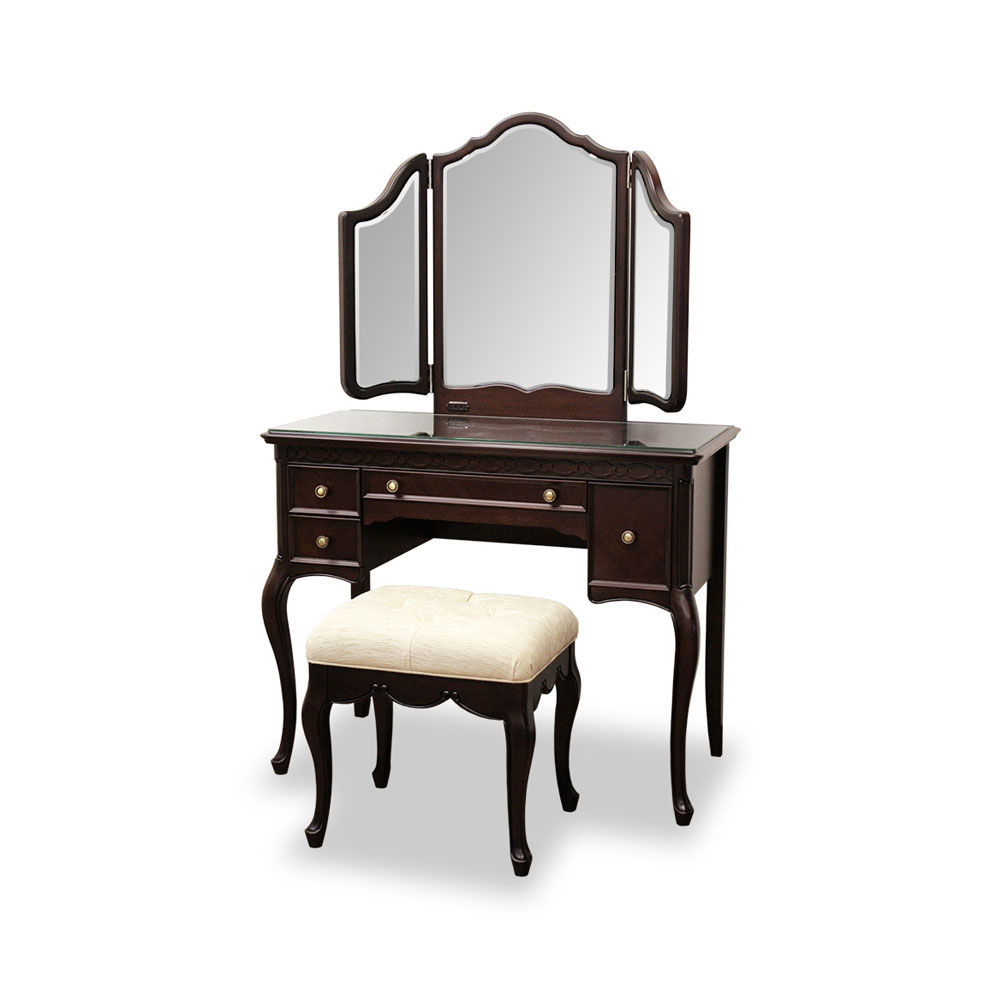 ドレッサー(スツール付き)「フルール DM」幅90cm マホガニー材ダーク