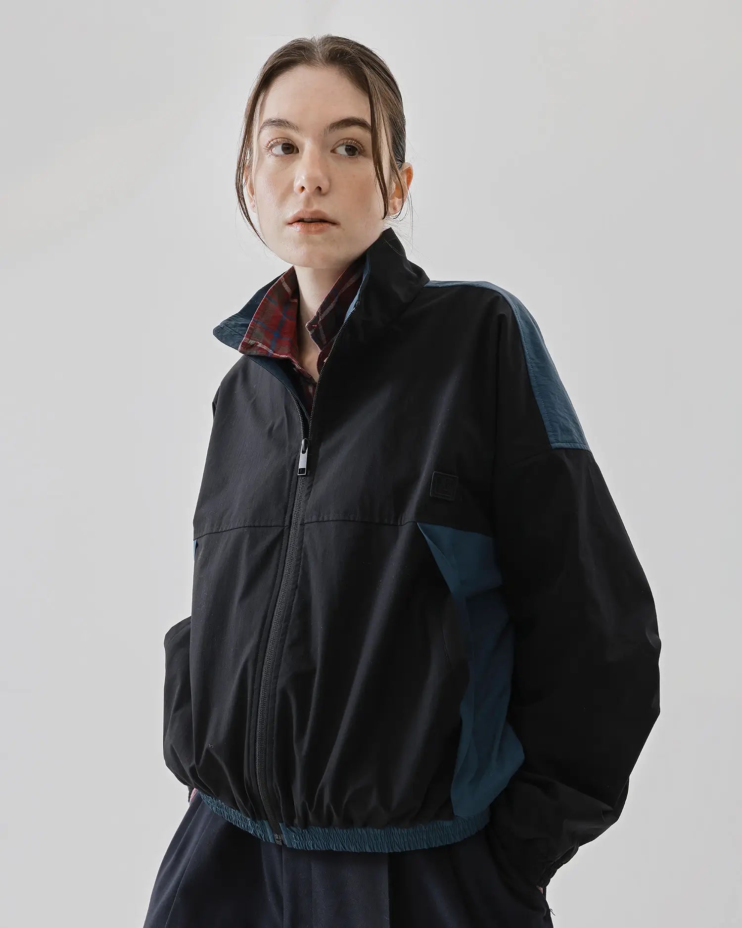 Shop Women's Cropped Track Jacket in Blue & Black | KOLAB