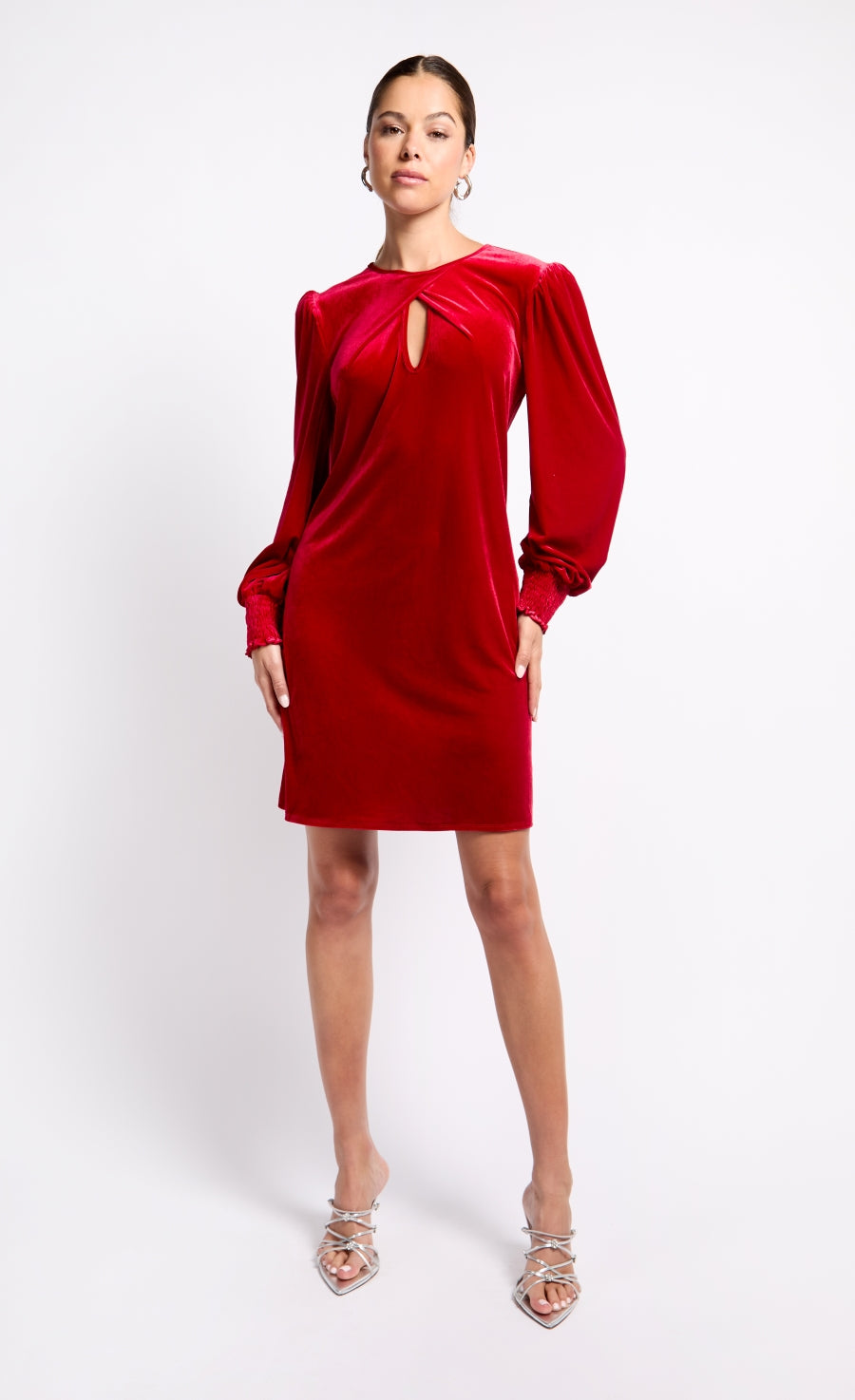 Red Velvet Crossover Detail Mini Dress
