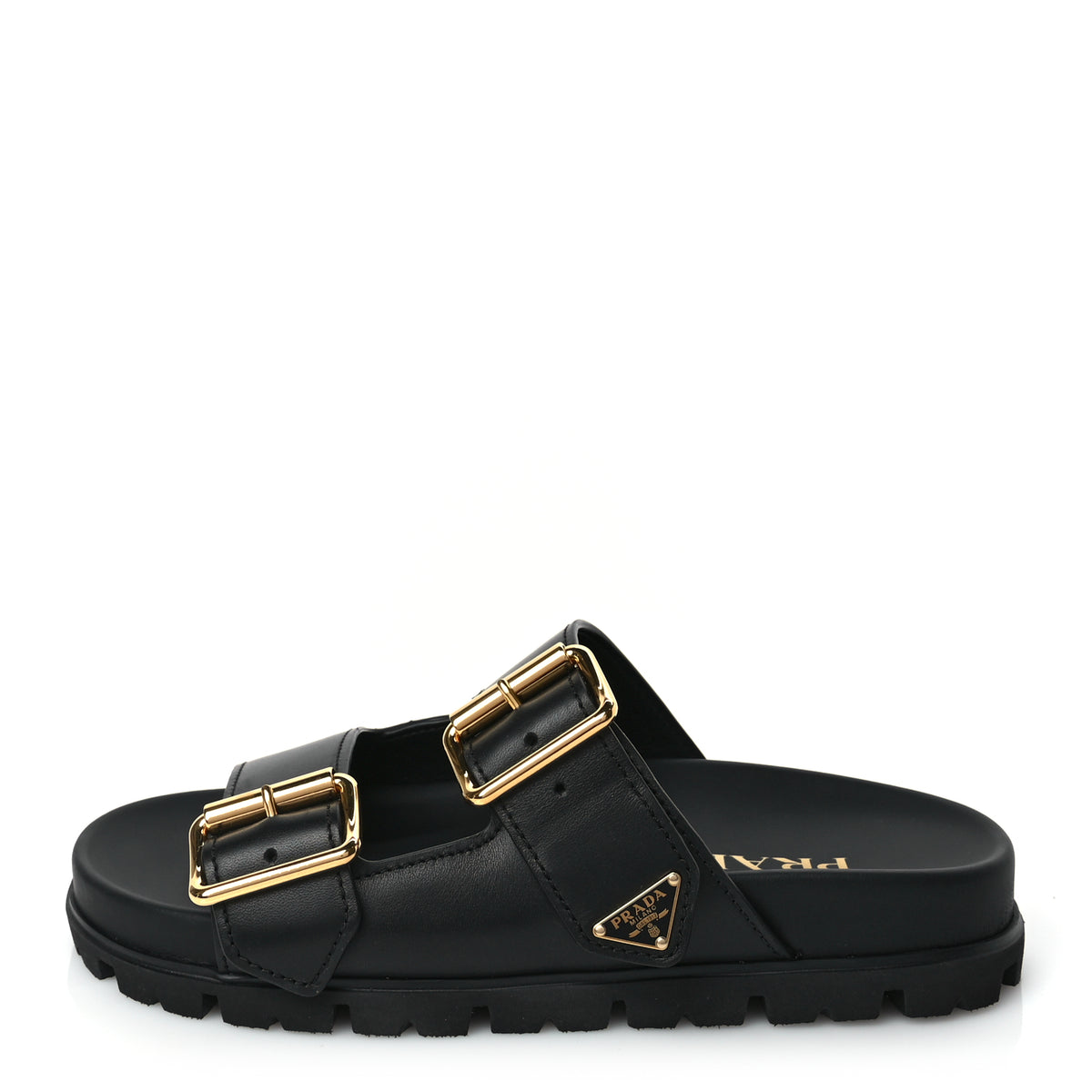 Prada Vitello Sport Metal Triangle Logo Womens Double Buckle 20mm