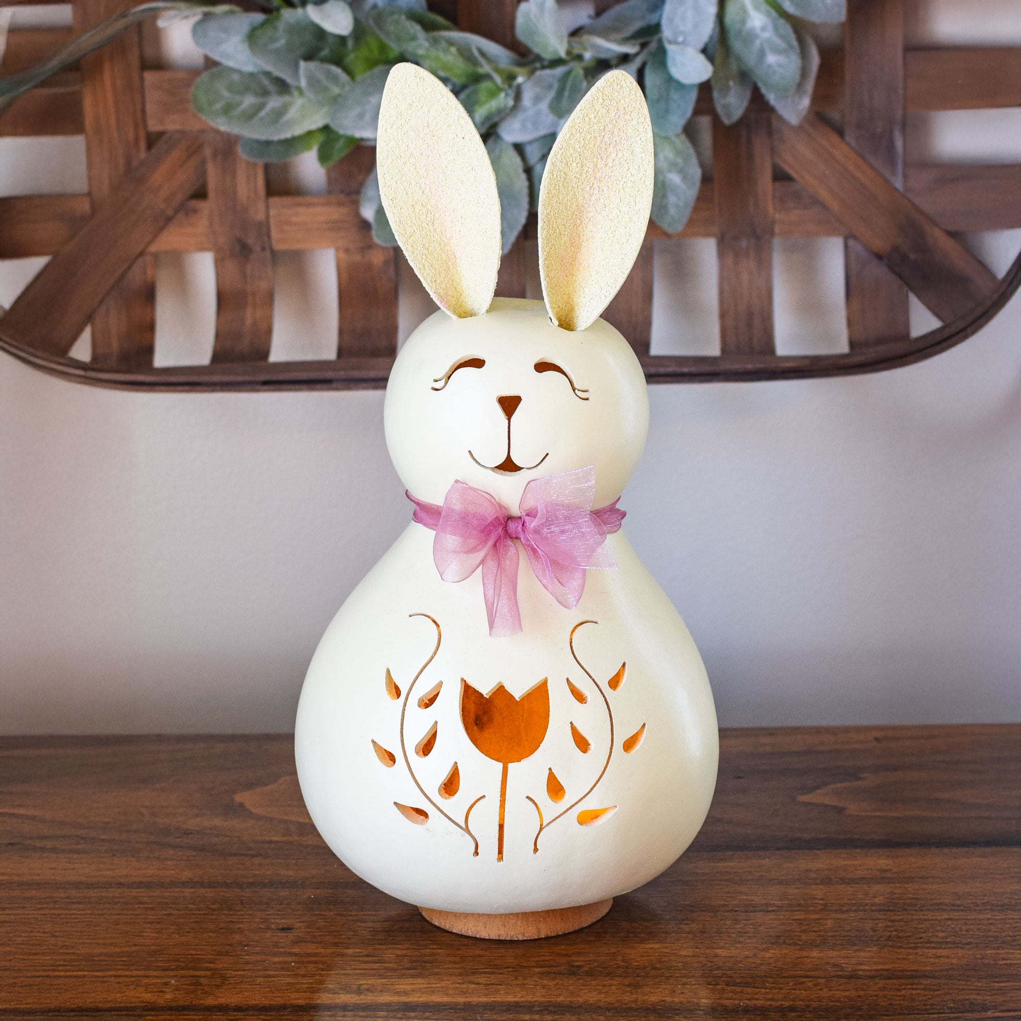Poppy Bunny Lit Lighted Rabbit Easter Spring Tabletop Gourd Decor