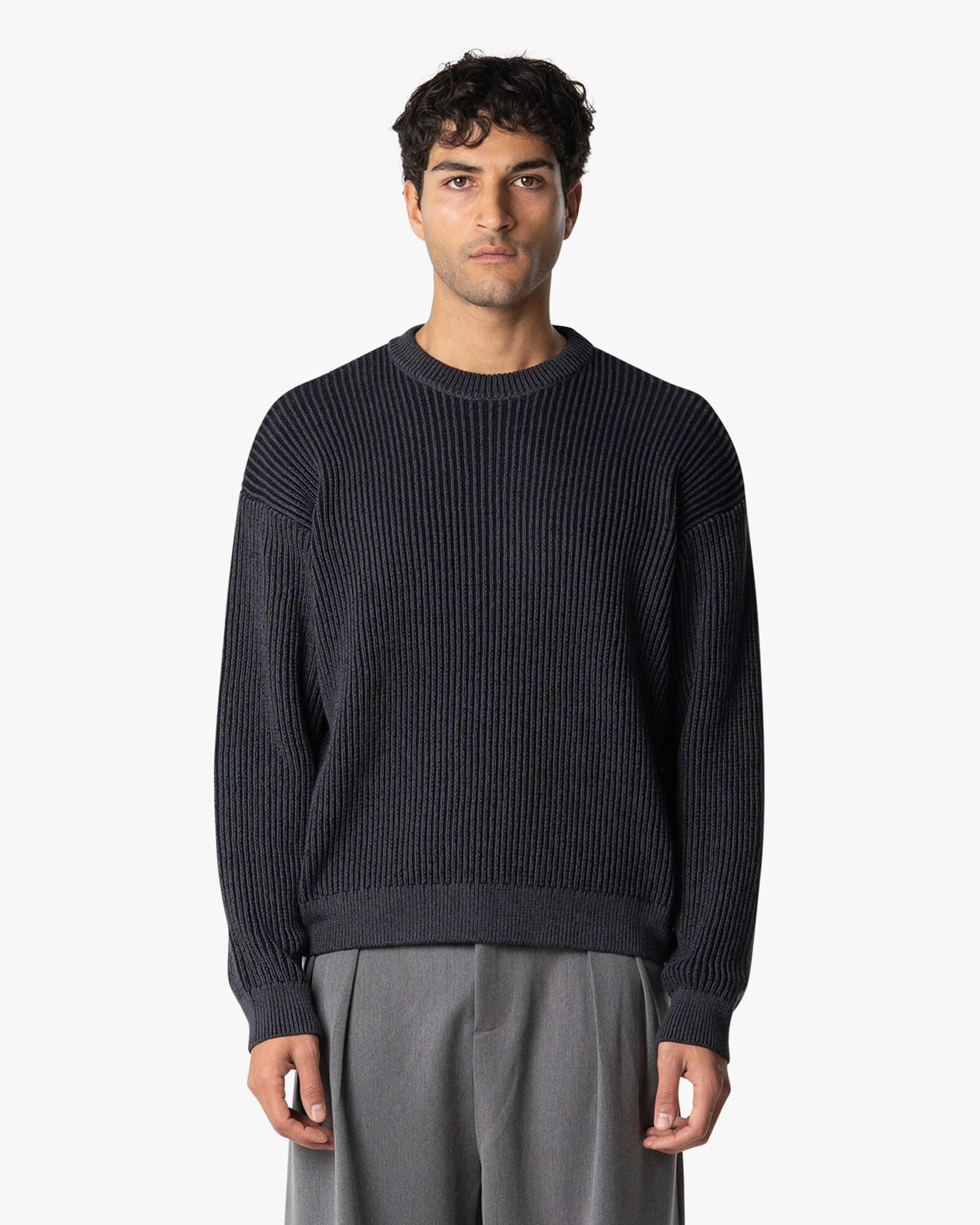Lima Knitted Cotton Sweater - Black/Grey | Menyard ®