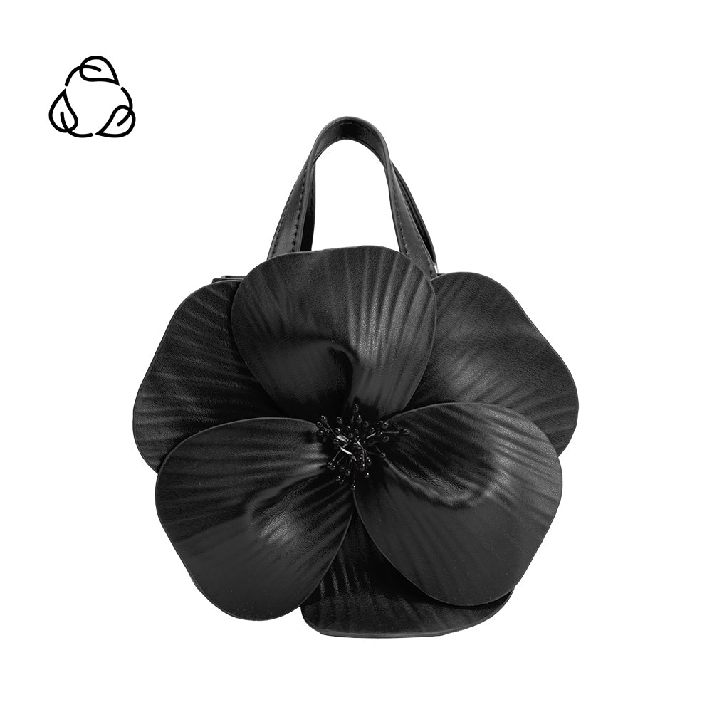 Black Monroe Recycled Vegan Leather Flower Top Handle Crossbody