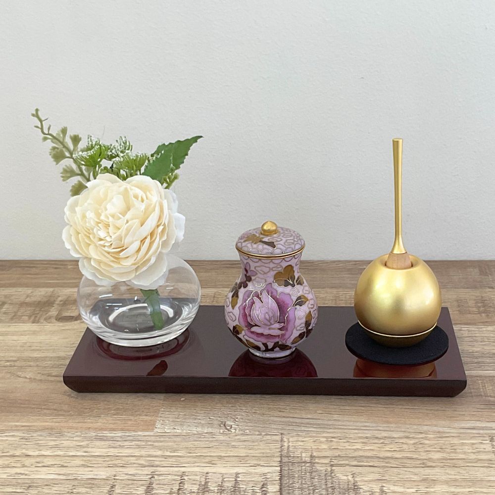 ミニ仏壇セット|祈りのステージ風・飾り台「茜」七宝セット|お名前刻印