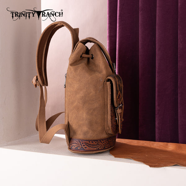 TR185-9110 Trinity Ranch Genuine Hair-On Cowhide Tooled Backpack