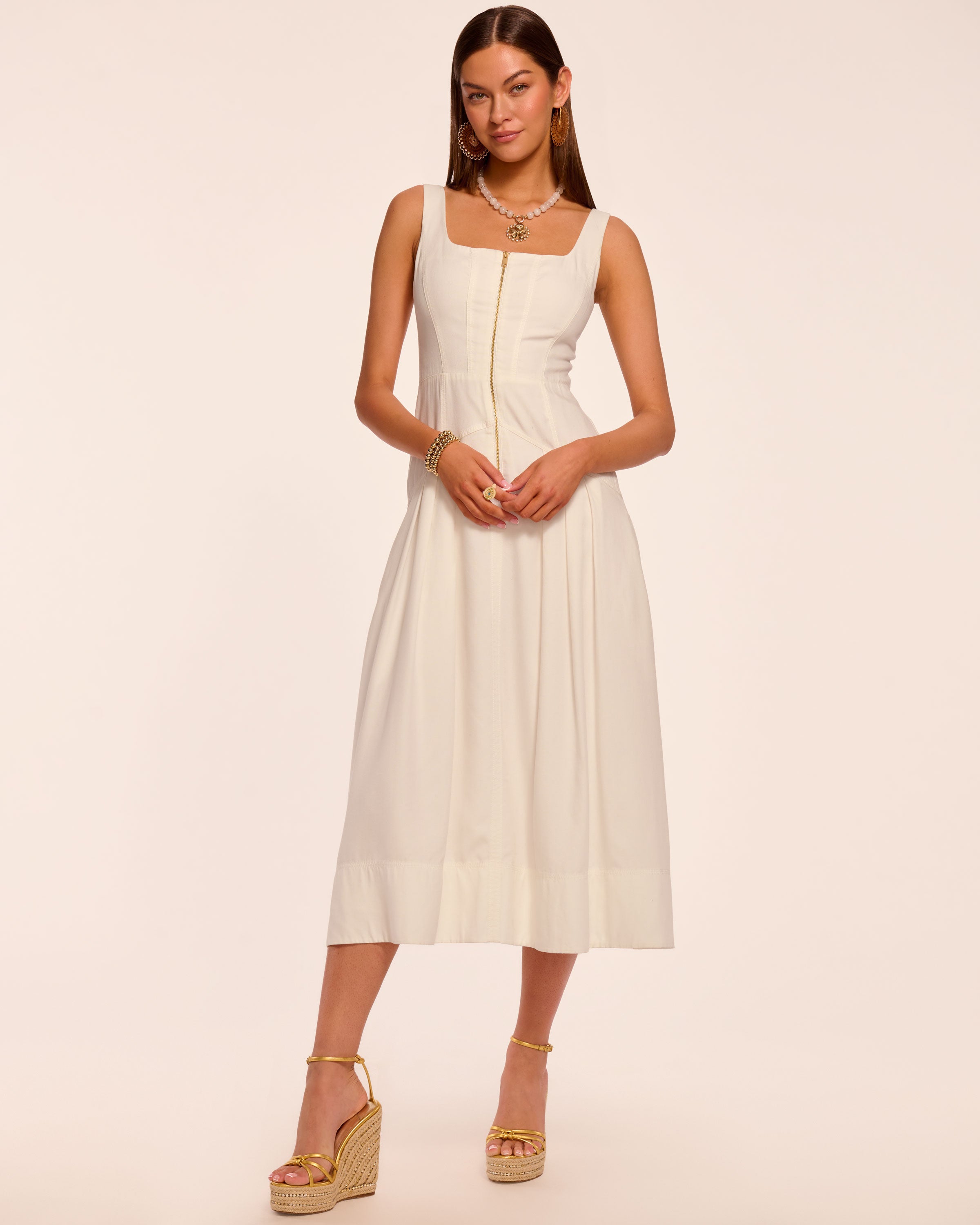 Moira Zip Front Midi Dress in ivory | Ramy Brook