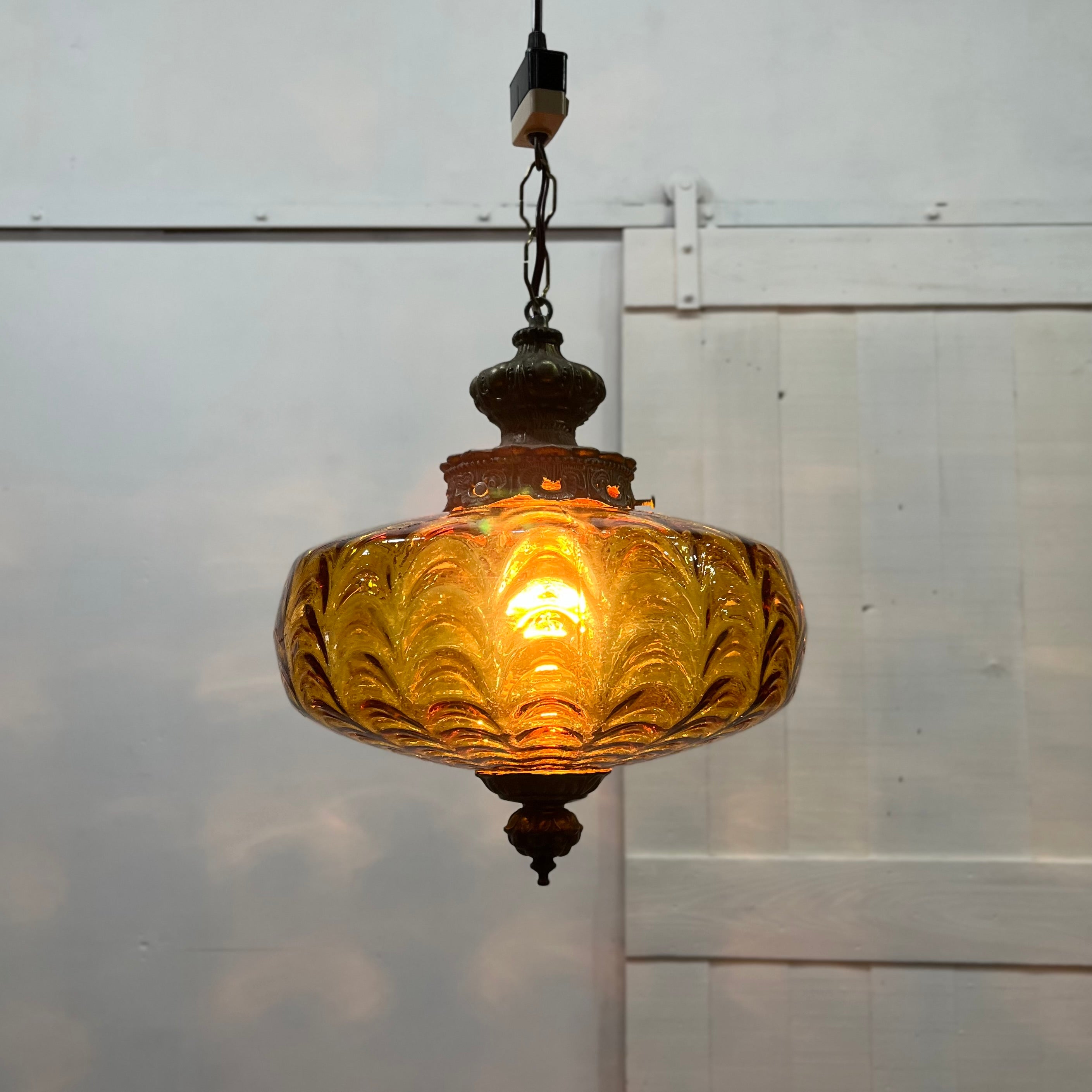 アンバーガラス ペンダントランプ ヴィンテージ 照明 中古 レトロ