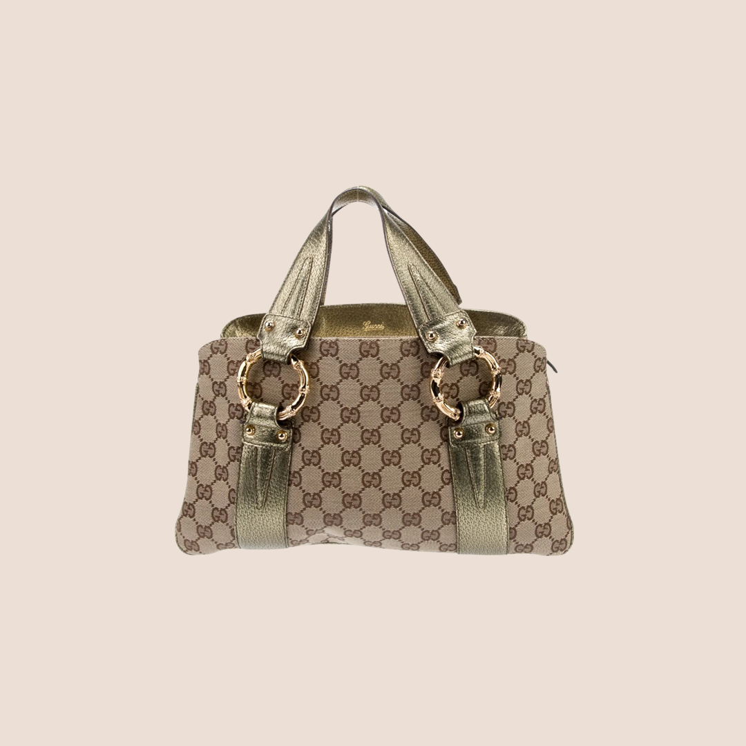GUCCI 2004 GG CANVAS WEB BAMBOO RING HANDLE BAG – RDB