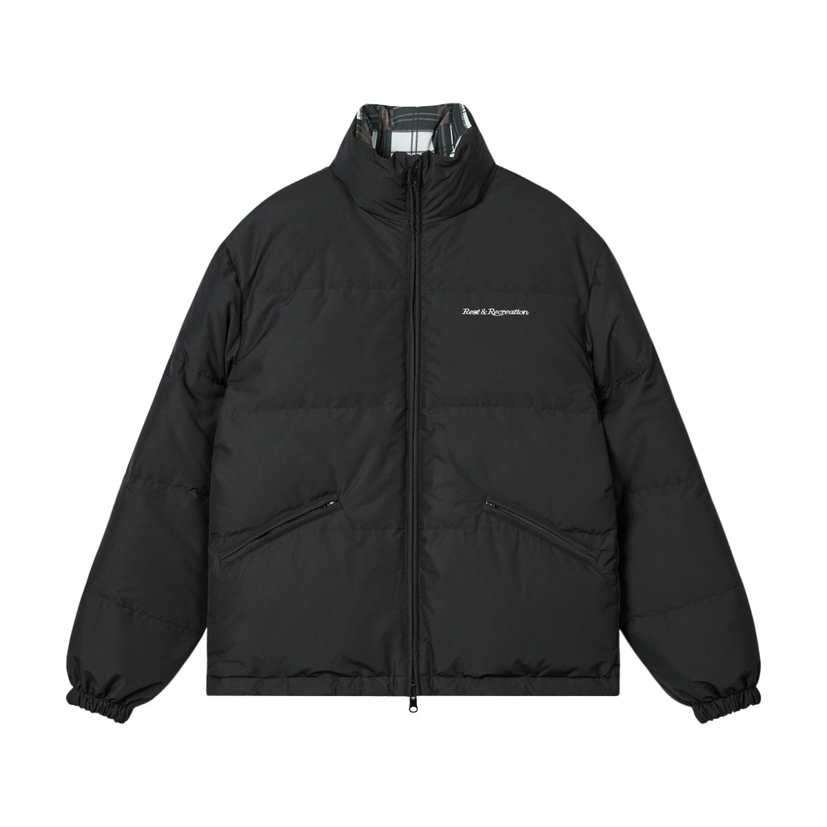 REVERSIBLE CHECK DOWN JACKET - BLACK – SeoulSeoul