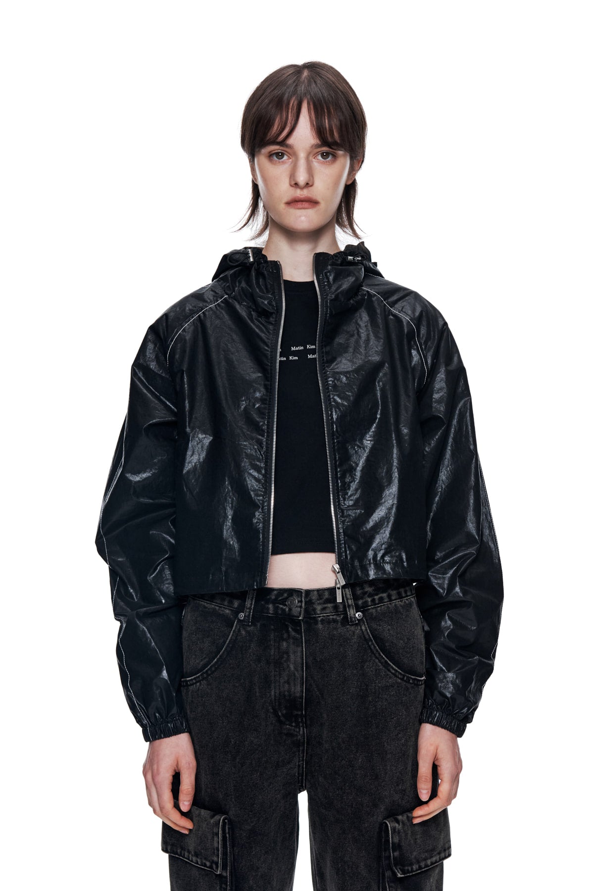 MATIN KIM CROP HOODY COATING JUMPER IN BLACK – SeoulSeoul