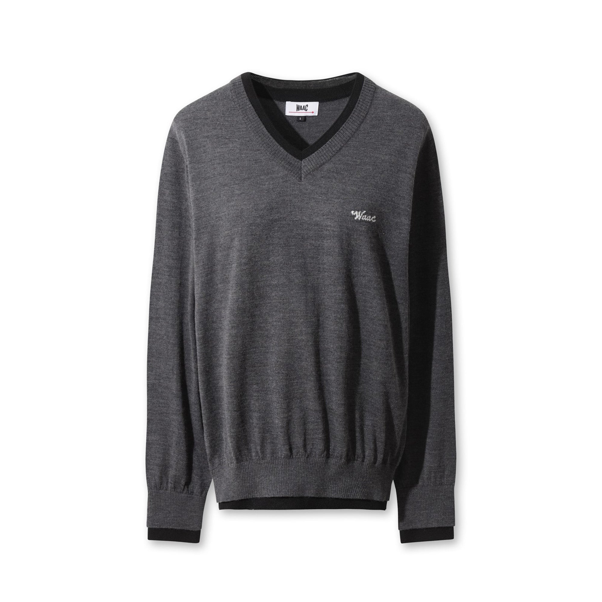 WOMEN ダブルリブVネックセーター グレー