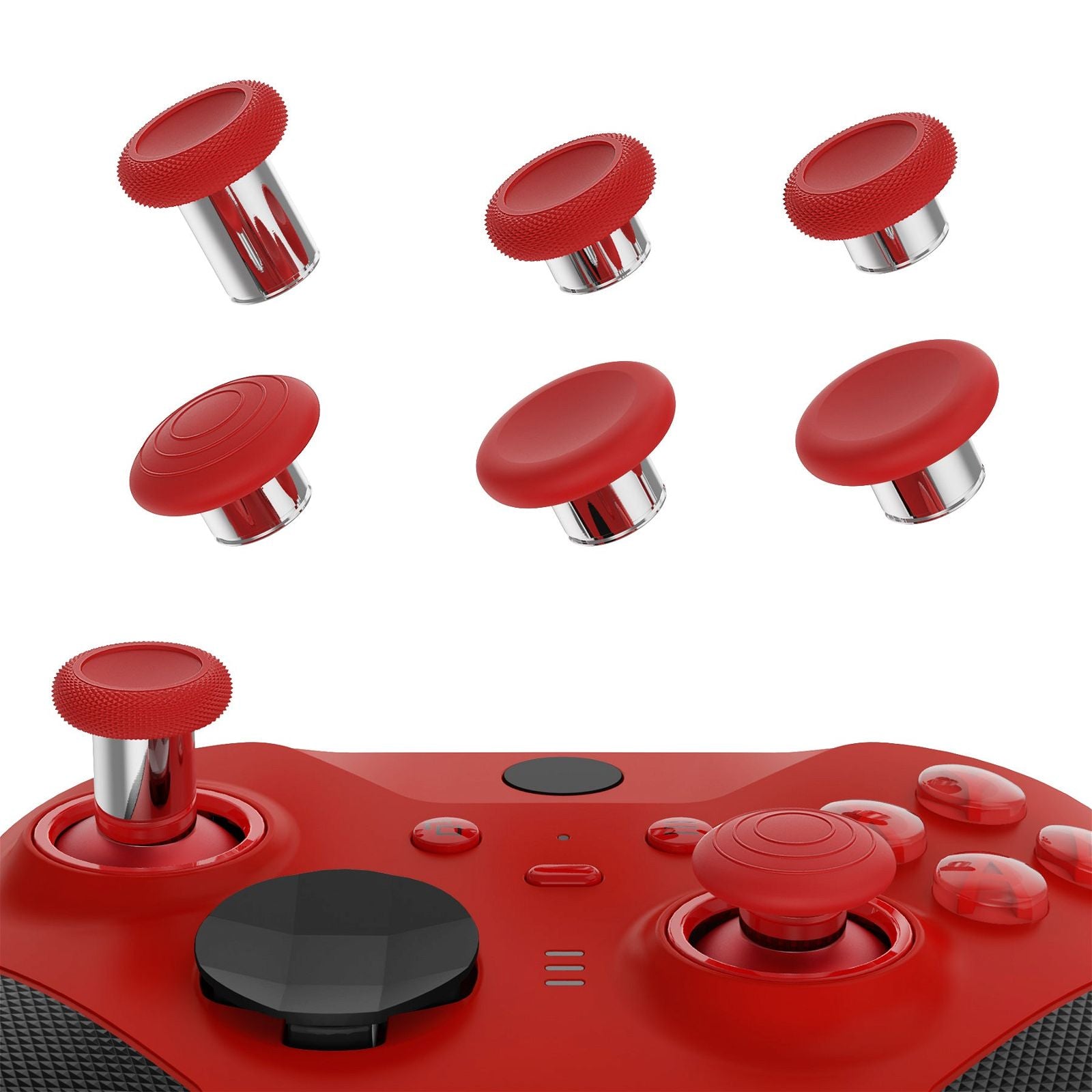 Passion Red & Metallic Silver 6 in 1 Metal Replacement Thumbsticks