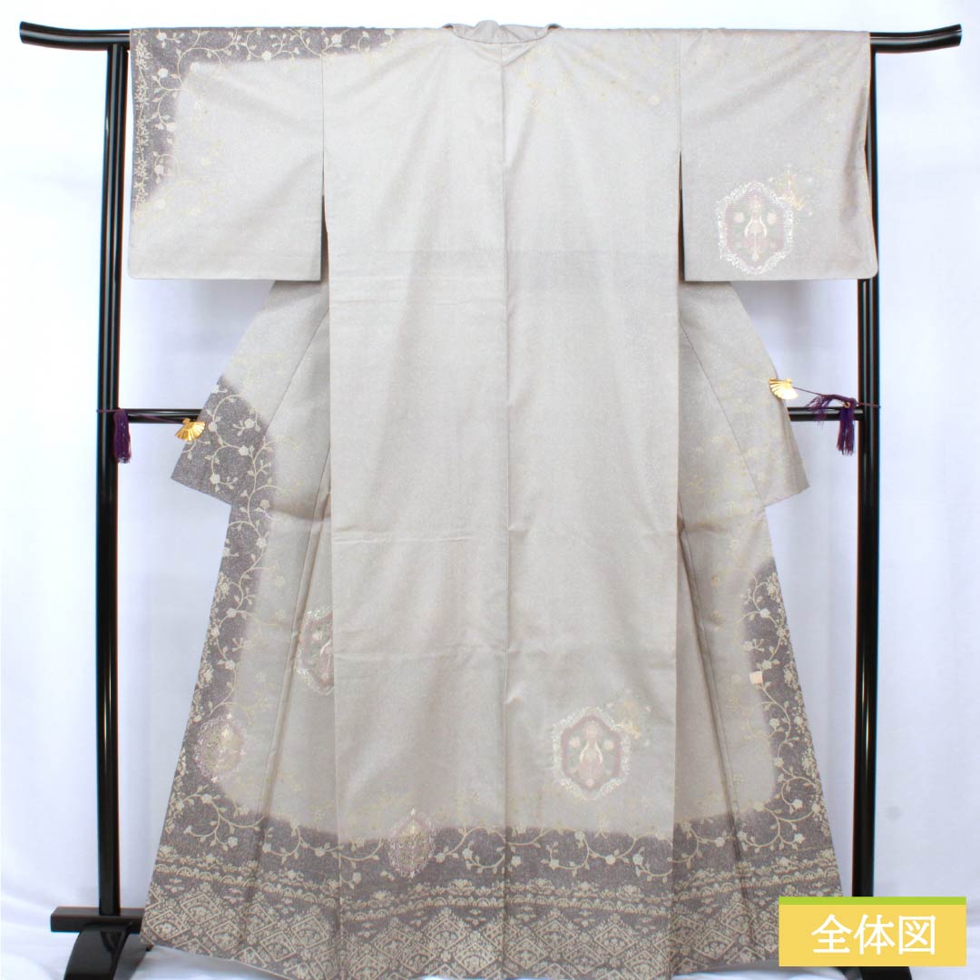 リサイクル着物】訪問着 正絹 Sランク 袷 身丈164.5cm 裄丈64.5cm 絹鼠