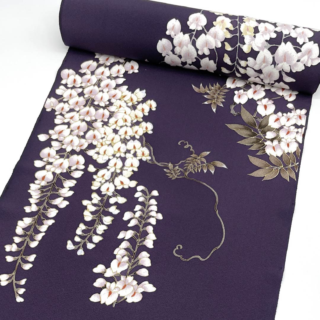 リサイクル着物】反物 小紋 正絹 紫黒色（しこくしょく） 丹後ちりめん