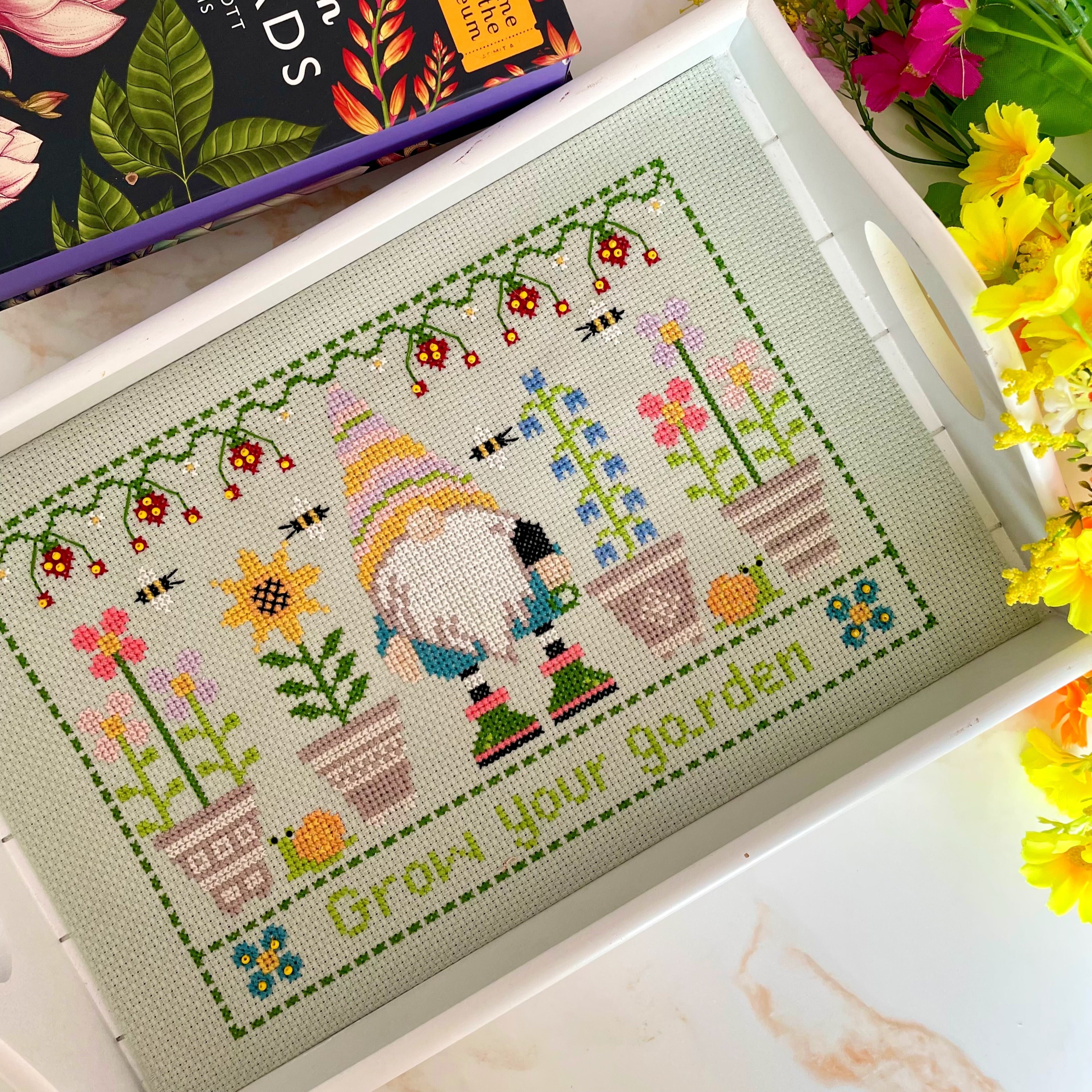 Grow Your Garden Cross Stitch Kit – Full Kit with Needle Minder