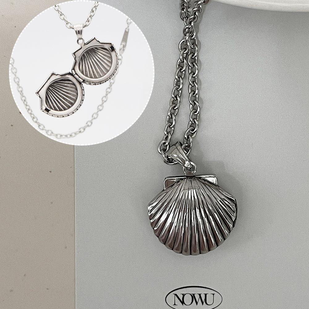 全サージカル]アンティーク 貝 ロケットペンダント チェーン