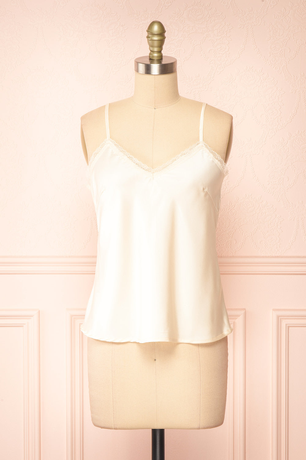 Alexa Ivoire Satin Cami Top w/ Lace Trim | Boutique 1861