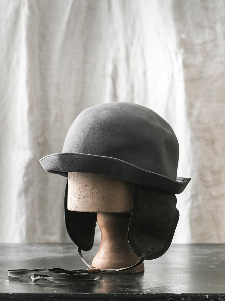 HORISAKIRHPLU005EB ラビットファーフェルトイヤーフラップハット GREY