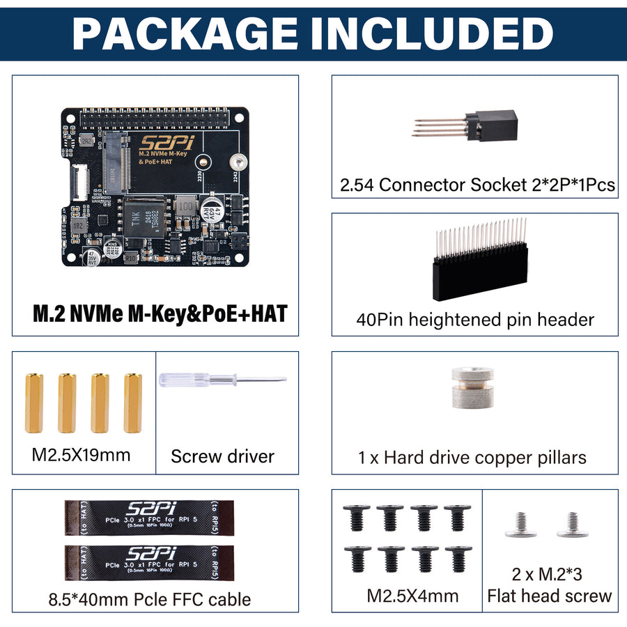 52Pi M.2 NVME M-KEY PoE+ Hat with Official Pi 5 Active Cooler for