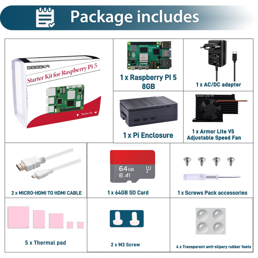 52Pi Starter Kit for Raspberry Pi 5 8GB, with Raspberry Pi 5 8GB