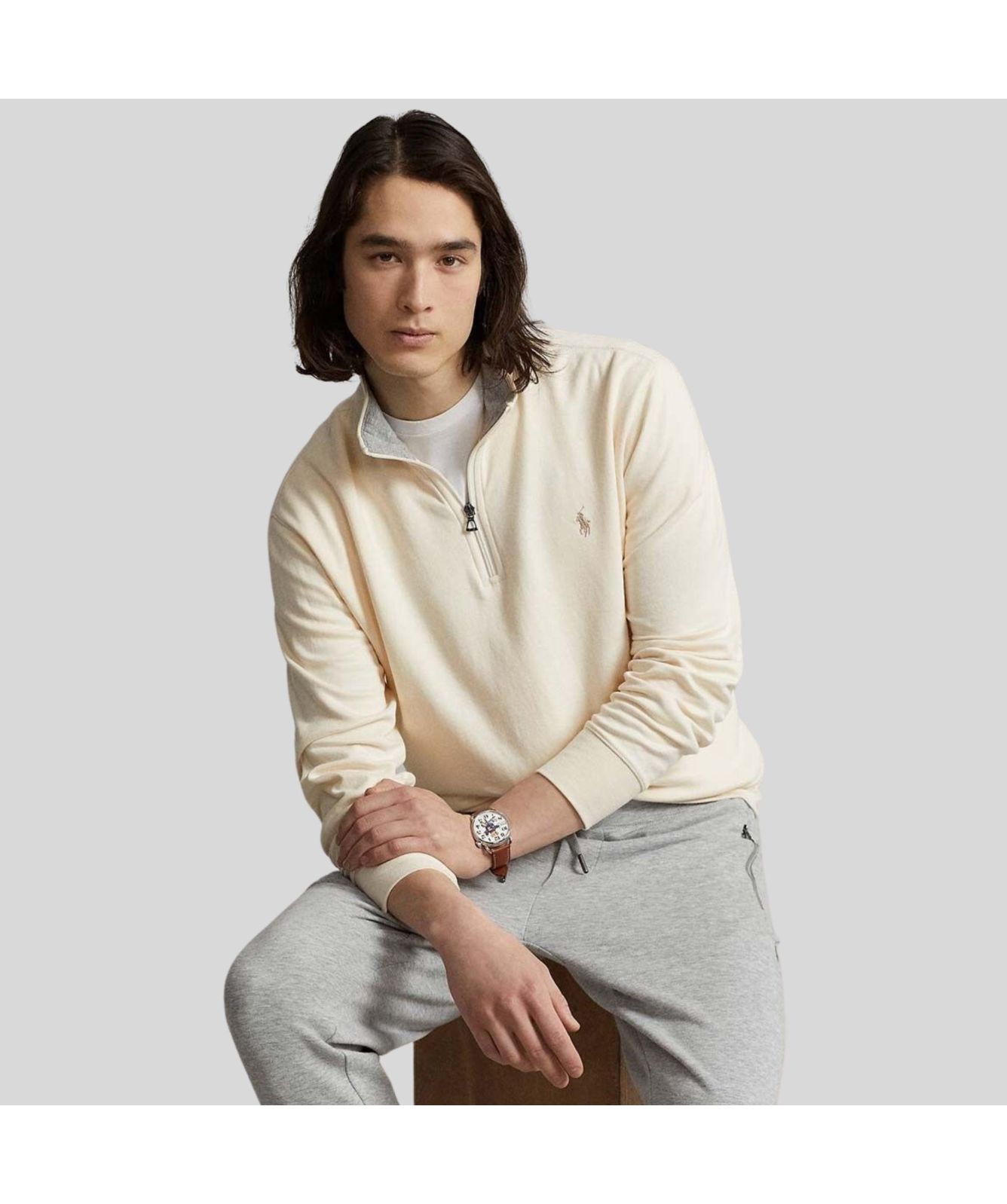 Polo Rlaph Lauren ¼ Zip Knit Sweatshirt in cream-710812963049-grey
