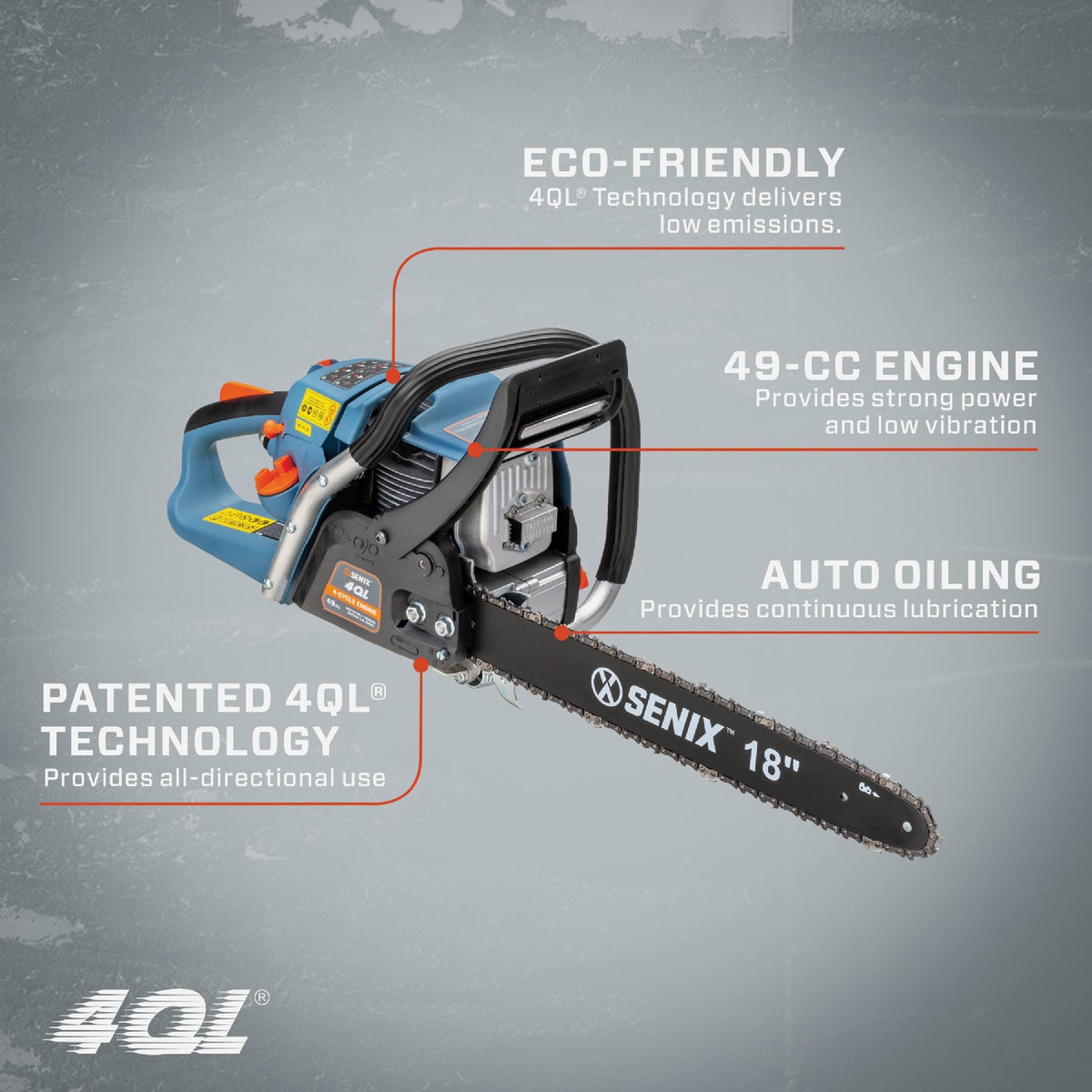 Senix 4QL 18 In. 49cc Gas Powered Chainsaw - Kellogg Supply