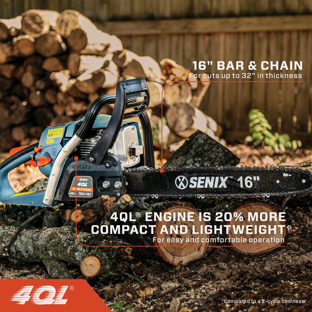 Senix 4QL 16 In. 46cc Gas Powered Chainsaw - Anderson Lumber