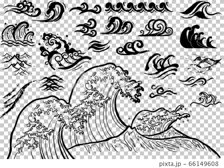 波しぶき：年賀状 年賀素材 素材 波 大波 小波 津波 浮世絵 和柄 和風