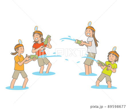 水鉄砲で遊ぶ子供たちのイラスト素材 [89598677] - PIXTA