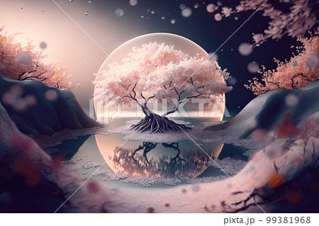幻想的な桜の木のアートのイラスト素材 [99381968] - PIXTA