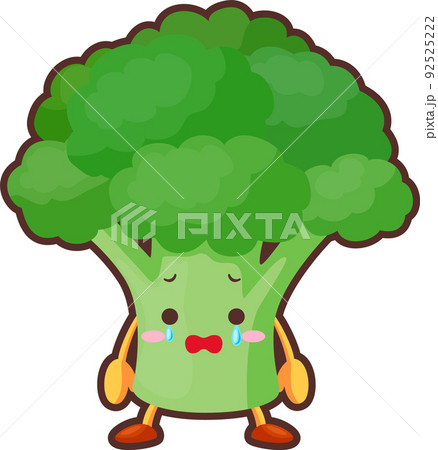 涙を流すかわいいブロッコリーのキャラクターのイラストのイラスト素材