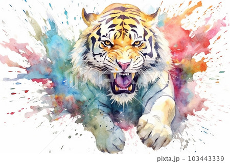 水彩風のカラフルなトラ：AI作品のイラスト素材 [103443339] - PIXTA