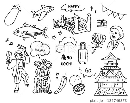 高知の手描きイラストセットのイラスト素材 [123746878] - PIXTA