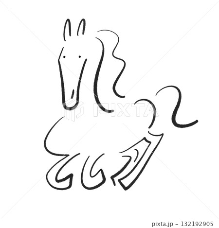 墨絵の走るスタイリッシュな馬 2026 モノクロ 正月素材のイラスト素材