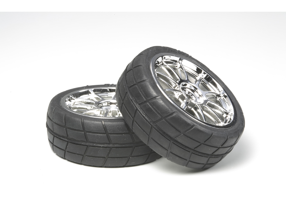 OP.956 メッキ10本スポークホイール 接着済みラジアルタイヤ2本(24mm