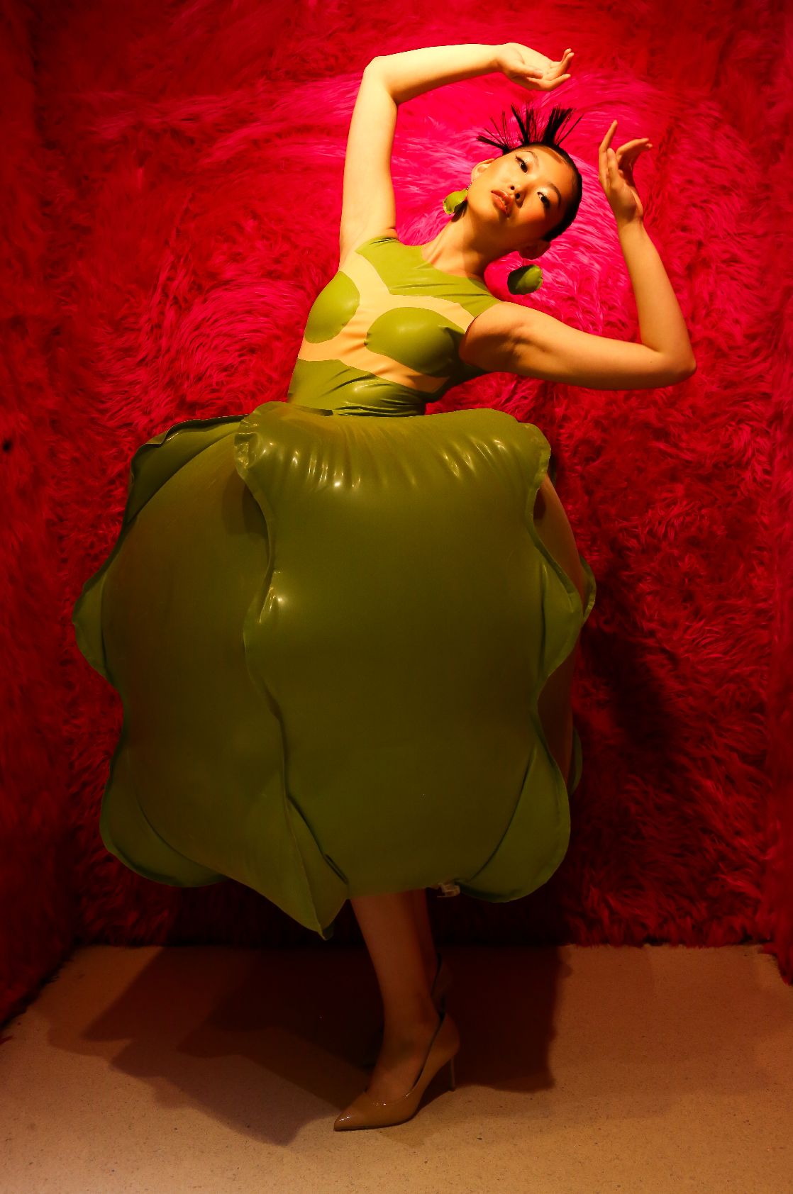Green Balloon Dress- Inflatable Latex Sculptural Dress with