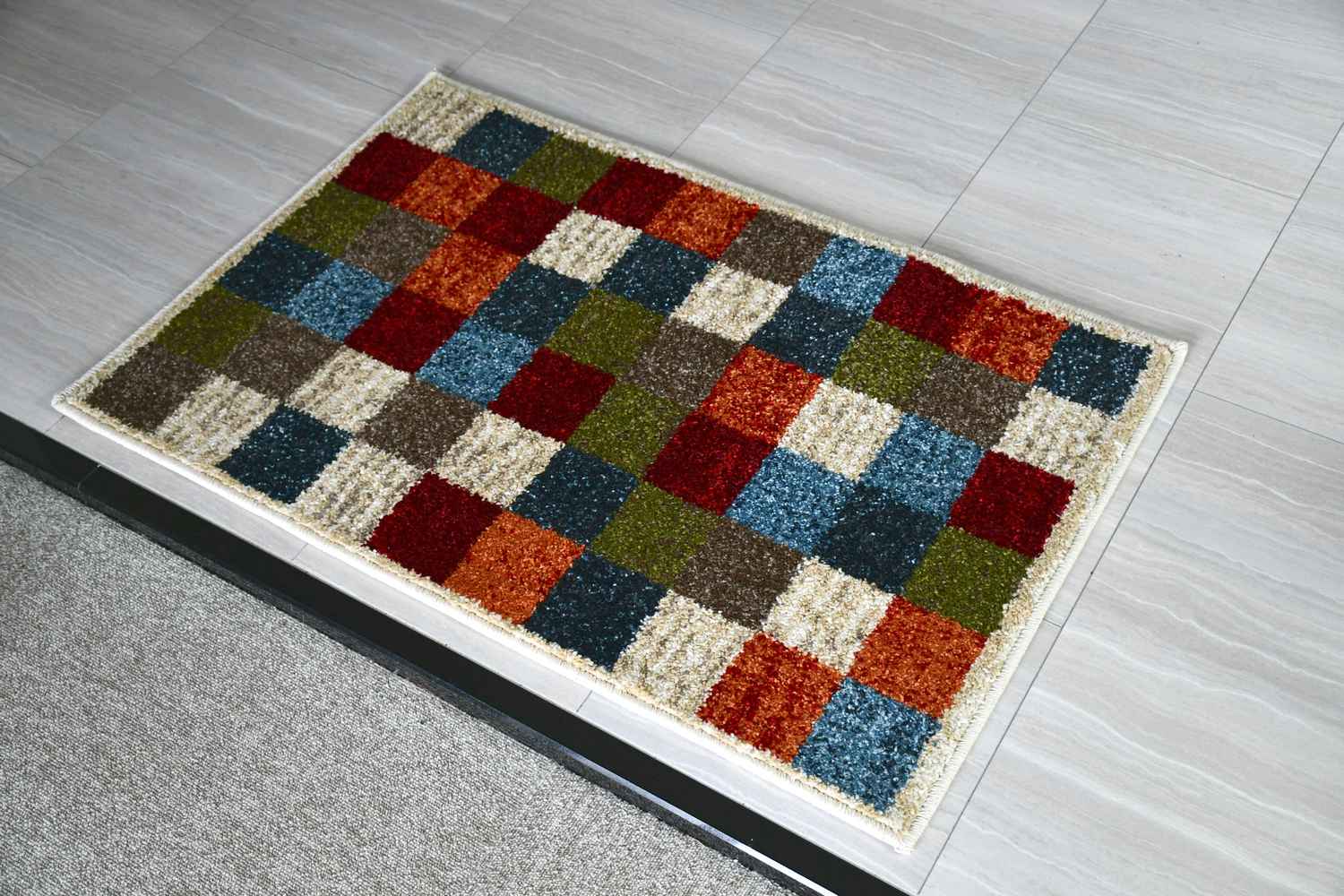 マット 玄関マット ギャッベ 60×90 おしゃれ 室内 北欧 厚手 青 ブルー