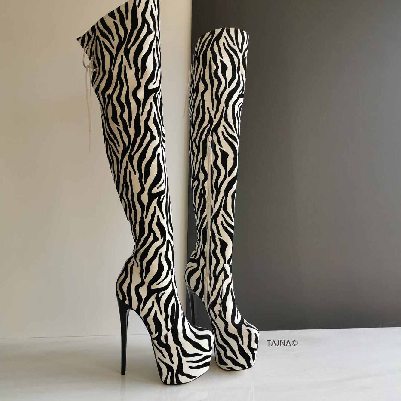 Zebra Design Knee High Platform Boots | Tajna Shoes – Tajna Club