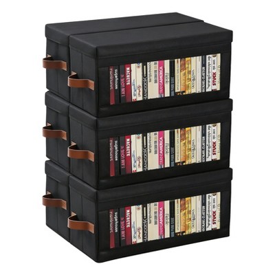 Set of 6 Non-Woven Stackable CD Storage Box with Lid and Handle