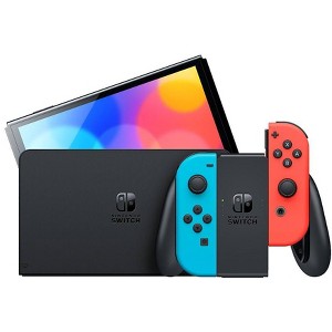 Nintendo Switch OLED Gaming Console With Neon Blue and Red Joy Con
