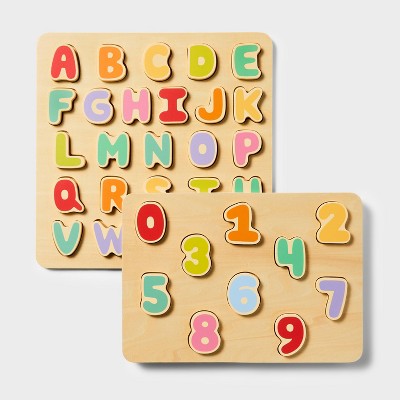 Wooden Alphabet & Number Puzzles - 2pk - Gigglescape™: Toddler