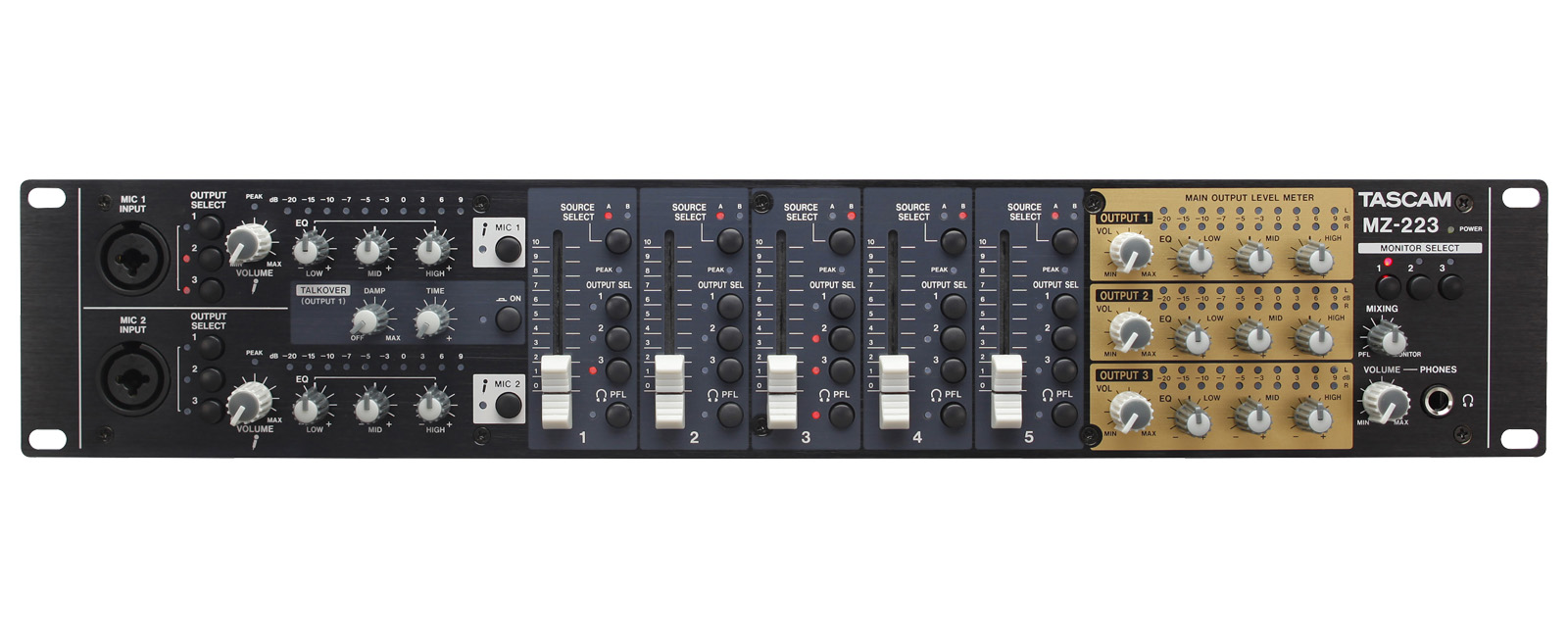 MZ-223 | 5-Channel Rackmount Multizone Mixer | TASCAM - United States