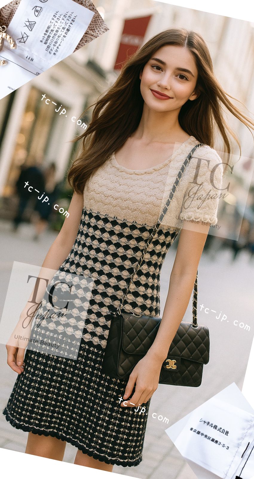 シャネル ワンピース CHANEL ベージュ ネイビー ミックス ツイード